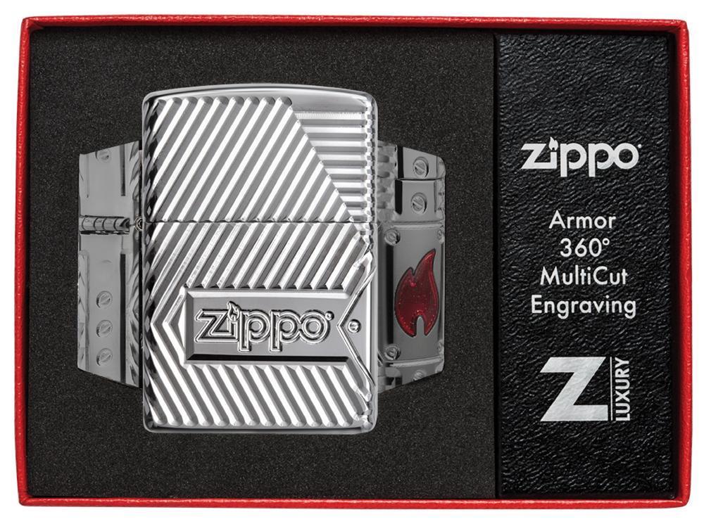 Zippo Windproof Armor Lighter With Design & Logo, Bolts Design, 29672 New In Box