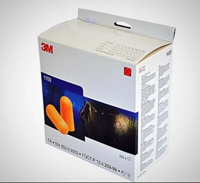 3M 1100 Orange Disposable Noise Reduction Foam Ear Plugs Box Of 200 Pairs