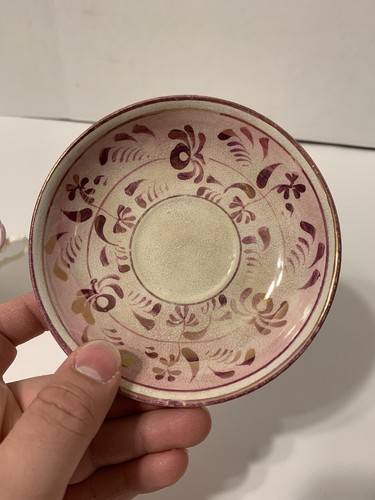 Tazza da tè e piattino Sunderland rosa lustro inizio XIX secolo #1136 - Foto 4 di 5