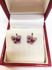 New Children's 10KT Gold Purple Enamel Butterfly Girl's Pierced Earrings Jewelry