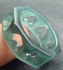 Video Certified Green A Jadeite Jade Heart Circle Ring NO. 5.25  418873 TS