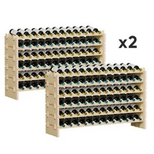 2PCS Natural Wood 96 Bottles Wine Rack Holder Storage Display Shelves Durable