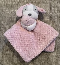 SI Home Fashions Pink Chenille And White Puppy Dog Plush Lovey Baby Blanket