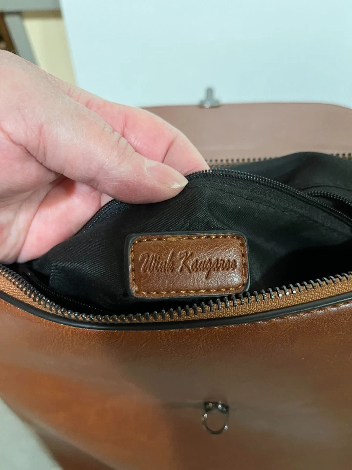 Wink Canguro Moda Bolso de Hombro Mochila Cuero Mujeres Mochila Coñac Foto 3 de 4