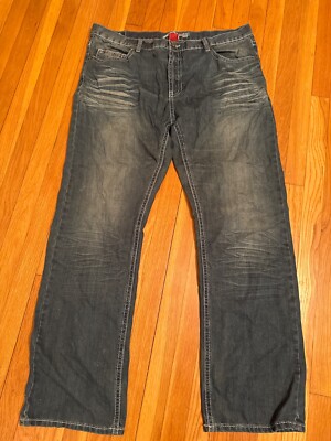 Request Y2K Jeans Men 42x33 Flap Pockets Hip Hop Baggy Fade Whiskers Streetwear