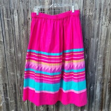 Vtg 70s Native Colorful Peasant Skirt Womens XL Ethnic 100 Cotton Stretchy FLAW