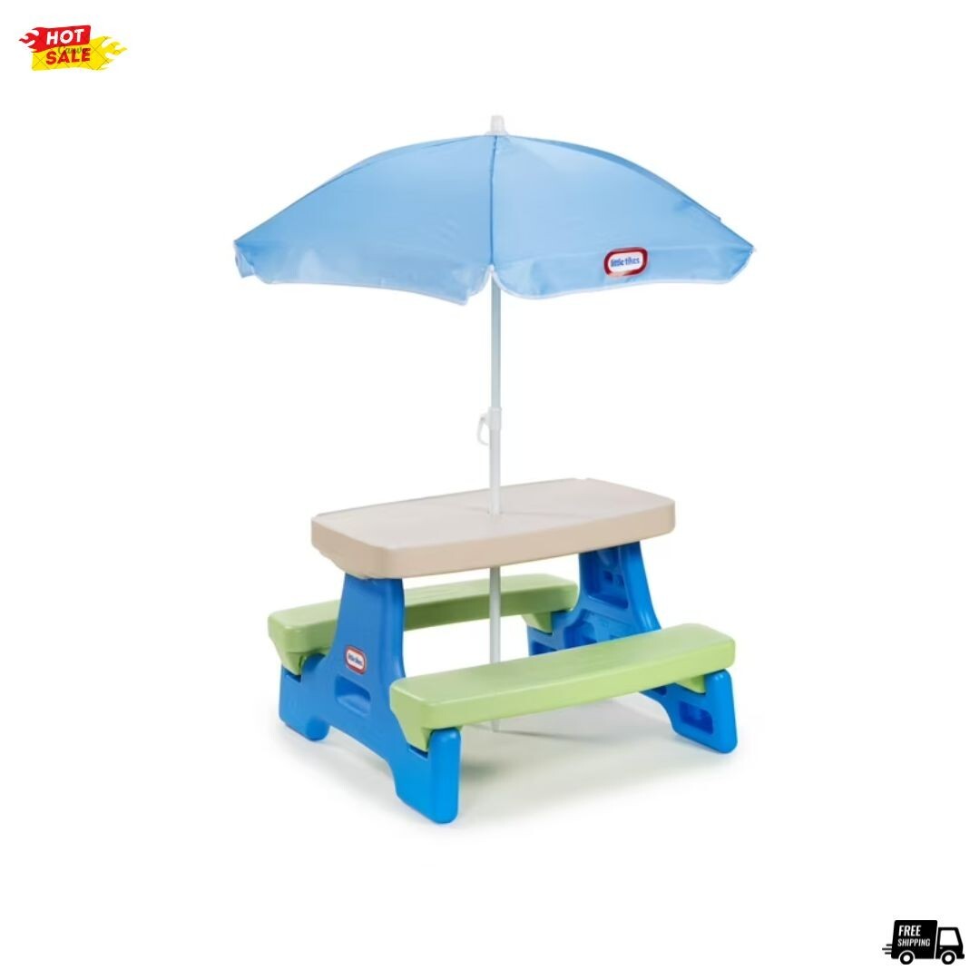 Little Tikes Foldable Kids Picnic Table with Umbrella for Ages 2+