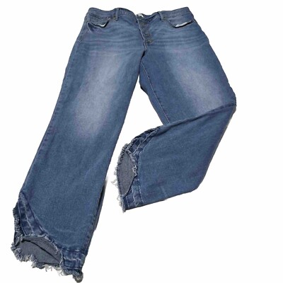 Sofia Vergara Leslie Slim Straight Med Wash Raw Hem Slit Button Fly Jeans Sz 16
