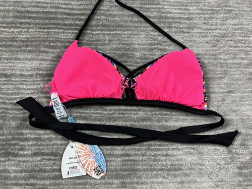 Bingo Surf Bikini Top Womens Large Multicolor Cross Line Triangle Top NWT - Picture 4 of 8