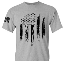 USA Distressed Flag T-Shirt Patriotic American Army Military men's Tee S- 3XL