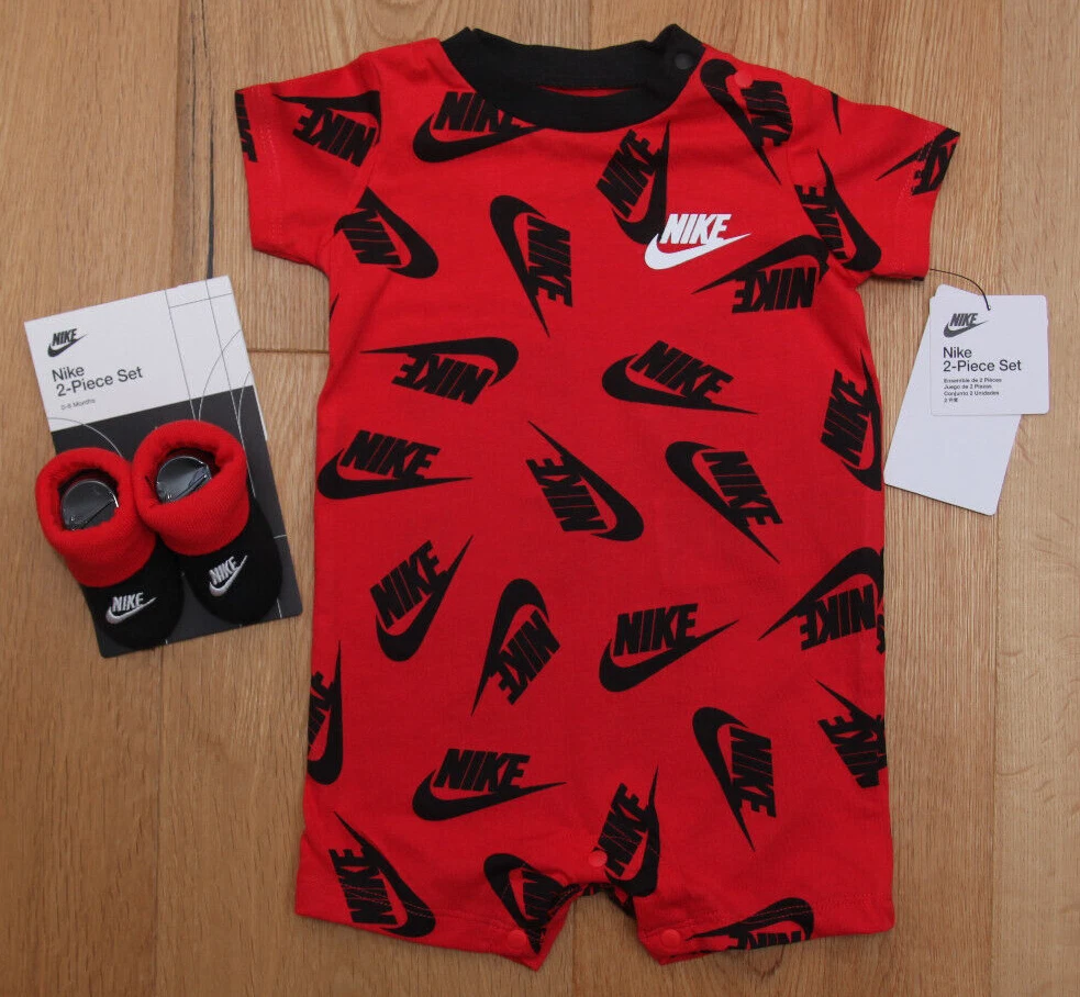 Nike Baby Boy Romper & Booties Set ~ Red, Black & White ~