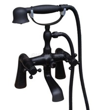 Oil Rubbed Bronze Deck Mount Clawfoot Bathtub Faucet W/ Hand Shower Mixer Tap