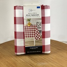 Mainstays Vinyl PEVA 60 x 102" Indoor Outdoor Tablecloth Red White Checkered