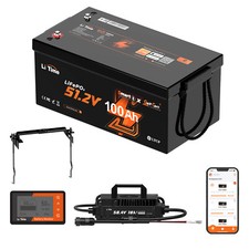 LiTime 48V 100Ah Bluetooth Golf Cart Lithium Battery Charger Monitor Fix Rod Set