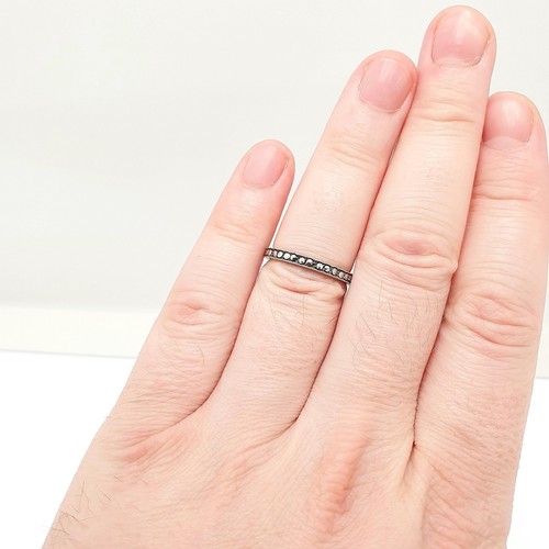 Antique Art Deco Marcasite Solid Silver Eternity Ring Full Band 1920s Stacking - Picture 3 of 8