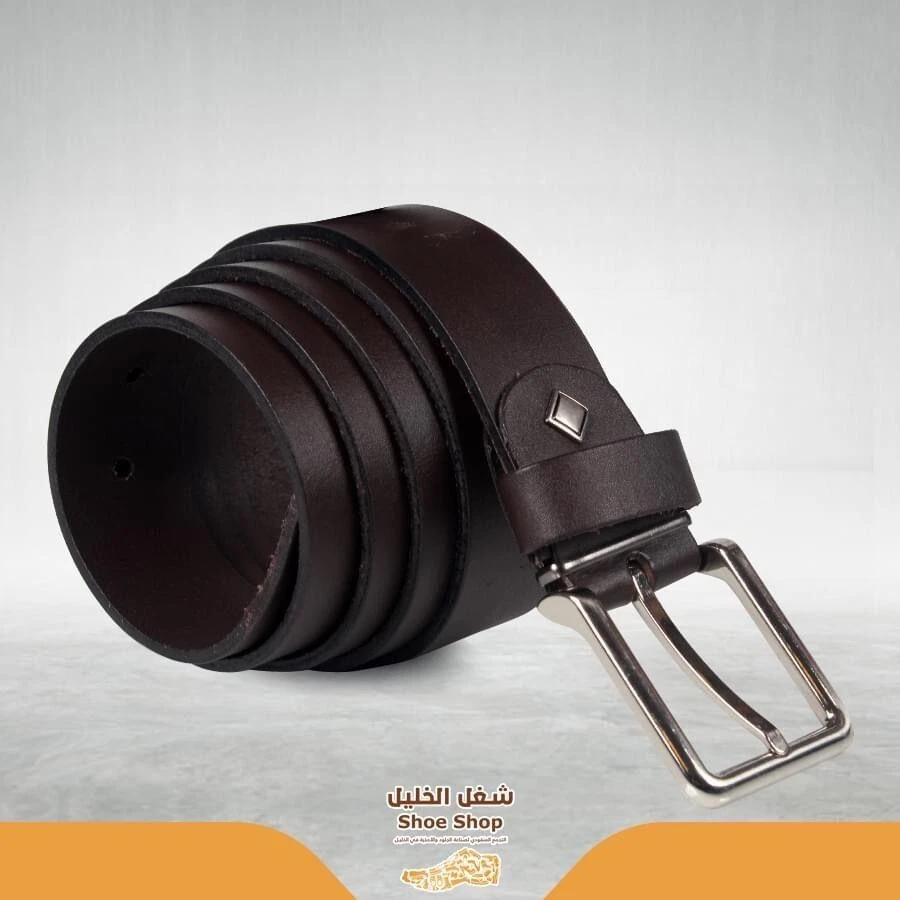 Cinturón de cuero marrón oscuro camel para hombre con hebilla de Tierra Santa Hebrón  Foto 4 de 4