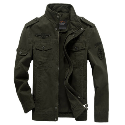Mens Military Jackets Fashion Casual Pockets Zipper Air Force Army