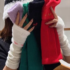 Women's Fingerless Gloves Winter Knitted Arm Warmer Warm Fur Fluffy Trim Mittens
