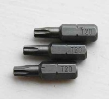 Image of Torx Screwdriver Bits T 20 Hex Shank 1/4" Drive 25mm Hardened - PACK OF 3