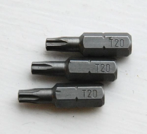 Torx Screwdriver Bits T 20 Hex Shank 1/4" Drive 25mm Hardened - PACK OF 3