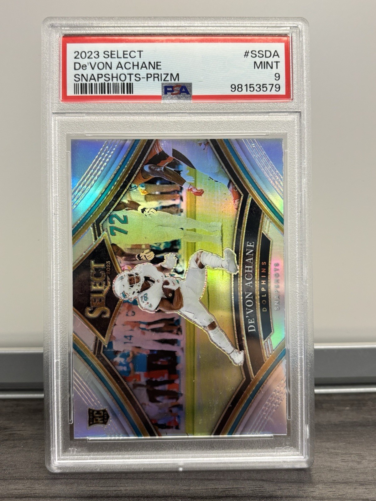 2023 Panini Select - Snapshots De'Von Achane Psa 9 #SS-DA Silver Prizm (RC)
