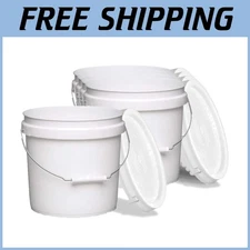 Heavy Duty White Storage Buckets with Lids - 2 Gallon 5 Pack