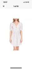 Michael Kors White Lace Dress Puff Sleeve Keyhole Mini Dress Size 6 Medium $195