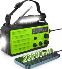 Emergency Radio 22200mWh Solar Hand Crank Radio: Green-6000mAh 