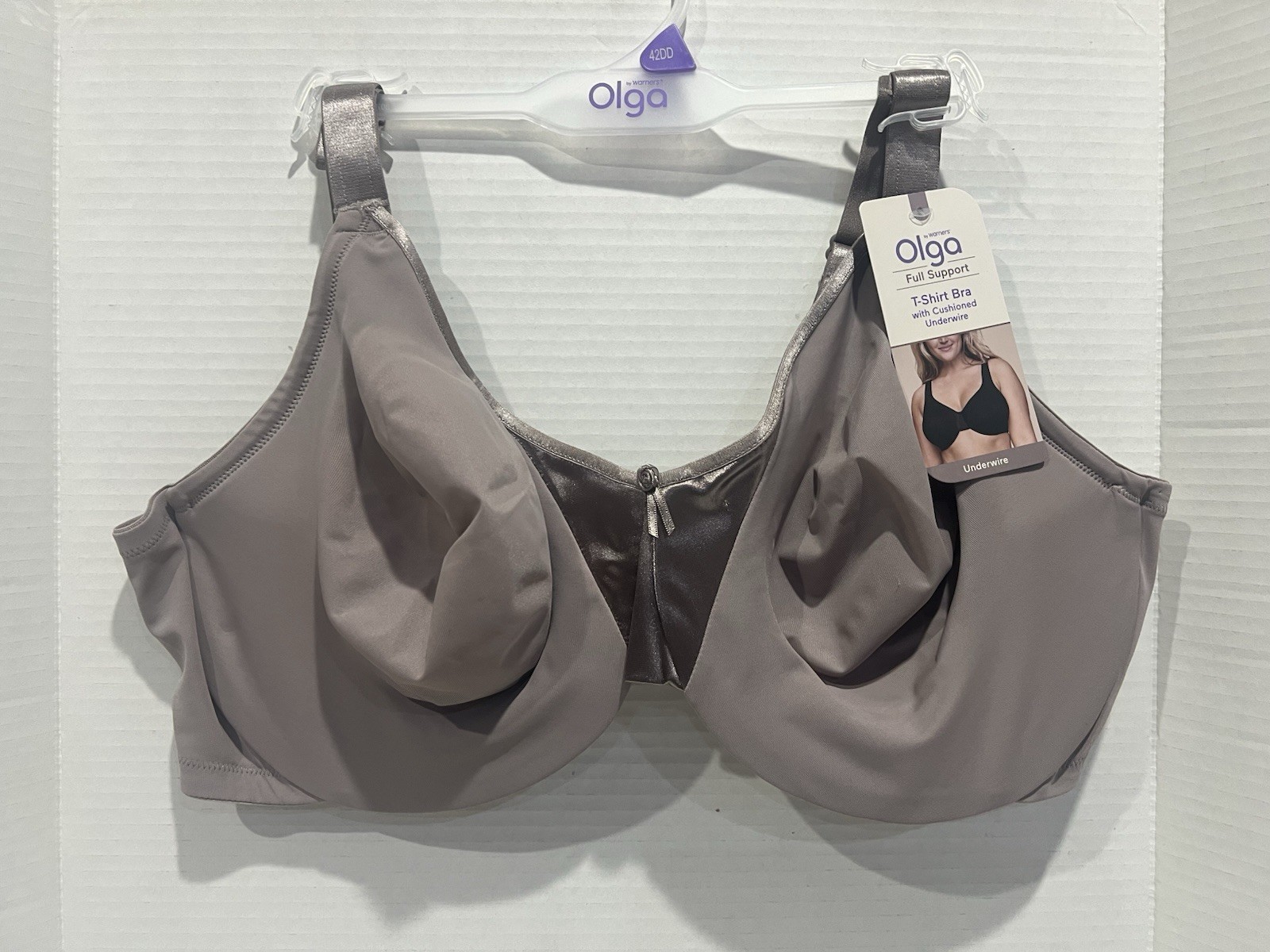 OLGA Full Support T-Shirt Bra with Cushioned Underwire TAUPE Size 42DD NWT