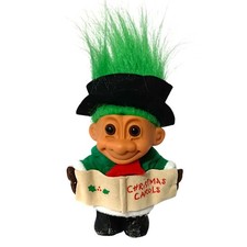 Russ Troll Christmas Caroler Doll Green Hair Vintage 90s Black Hat Holiday Xmas