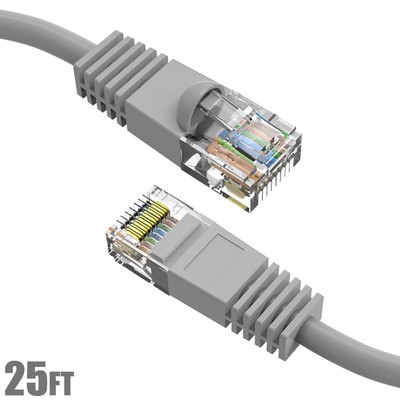 25FT Cat5E RJ45 Network LAN Ethernet UTP Patch Cable Cord Gold Copper Wire Gray