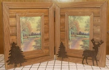 Wood Double Folding Picture Frame At Home America Rustic Cabin Photo 3.5 x 5