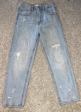 Zara Kids Wide Leg Ripped Jeans High Waist Pants 11-12 Adjustable Waist Mom Fit