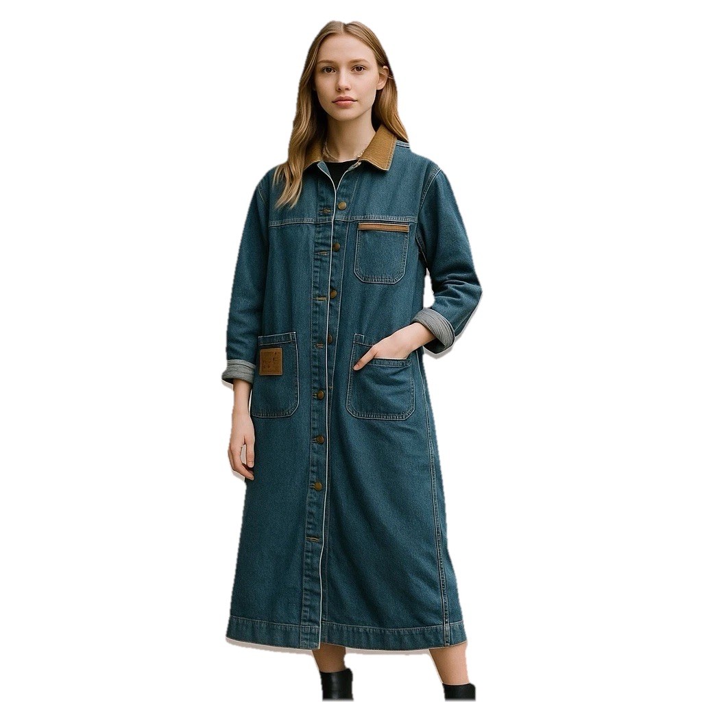 Vintage Calamity Jane Denim Duster Cowgirl Western Button Down Long Coat