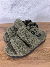 UGG Women's Oh Fluffita Slide Slippers Fuzzy Slingback Olive Green - Size US 9