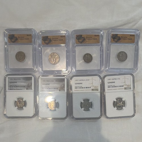 Lot of 8 NGC/ICG Random Genuine World Coin Treasure Hoard & Eritrea coins