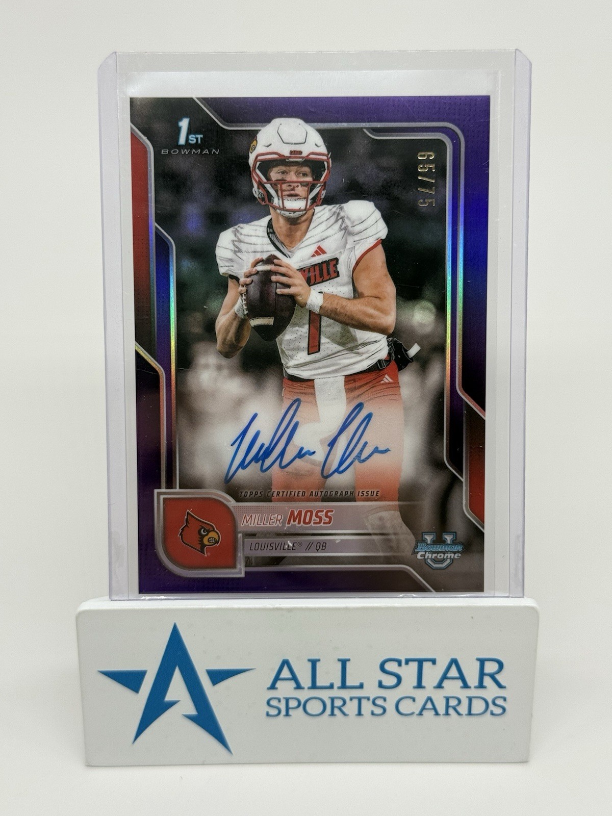 2025 Bowman Chrome U Miller Moss Purple Ref. Auto /75 1st RC SSP ON CARD 