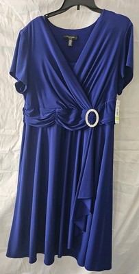 R&M Richards Women s Plus Size 18 Short Sleeve Faux Wrap Cascade Dress Blue