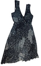 * Dream Dance Y2K-style Black and White Printed Midi Dress Sequin Women’s Sz M