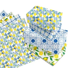 12 Sheets Tiles Lemons Wrapping Paper, 20 x 27, 4 Designs, Party Decor