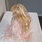 Vintage Praying Porcelain Girl Doll Blonde  Hair Pink Lace, Cross and mat 10" — photo 6