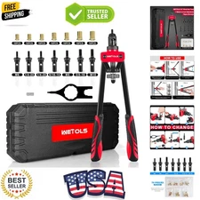 Rivet Nut Tool Kit, 14-Inch Rivnut Tool with 7 Metric and SAE Mandrels, Profe...