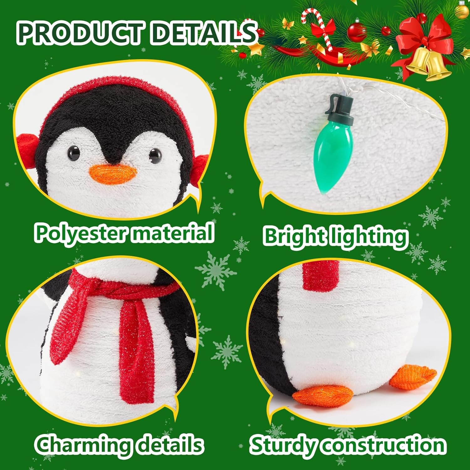 DUMOS 2-Piece Lighted Penguin Family Outdoor Christmas Decoration, Pop up Holida