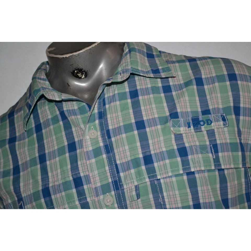 27792 IZOD Camisa de Pesca Camping Senderismo Verde Azul A Cuadros Talla 2XL Ventilada Para Hombres Foto 4 de 4
