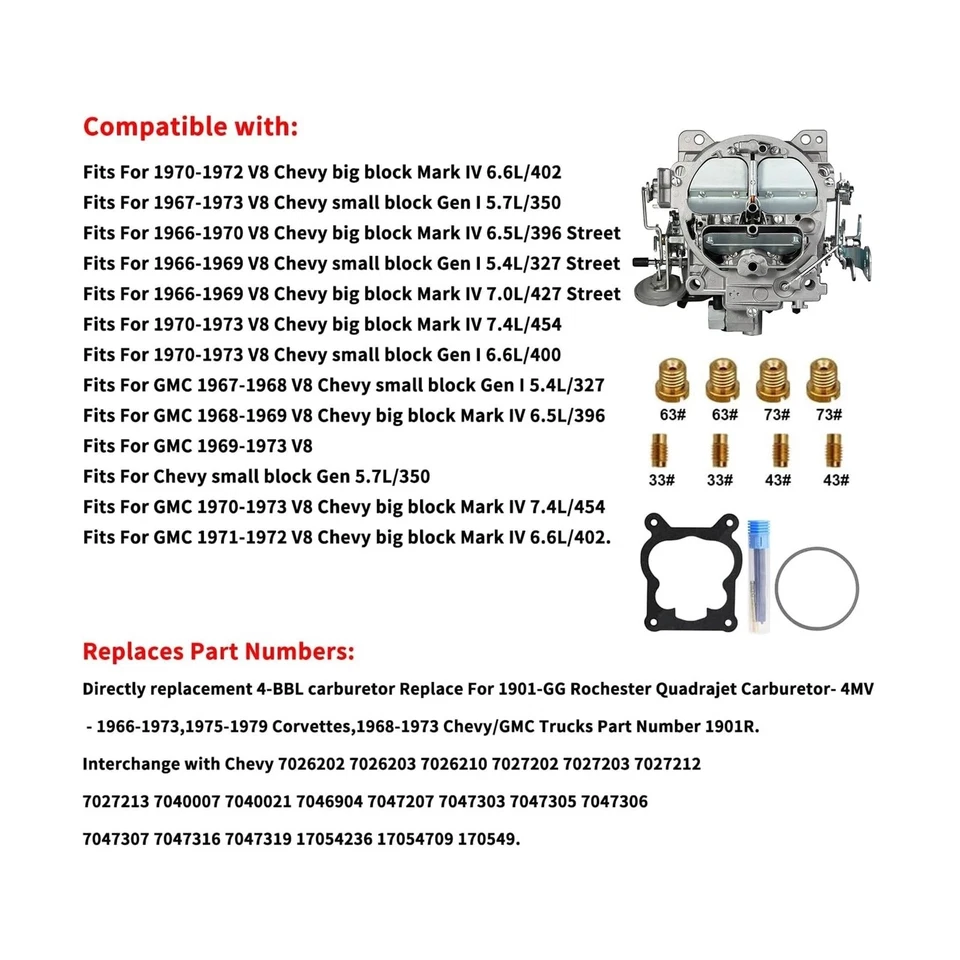 Rochester Carburetor 4 Barrel for Chevy 350 396 427 750CFM Manual Choke 1901R Foto 3 de 4