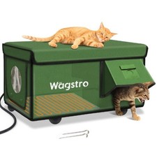 Wagstro Outdoor Heated Cat House Shelter w/ Escape Door Green Fabric