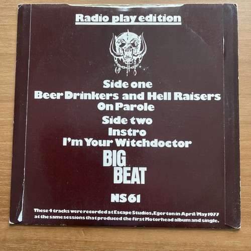 Motorhead - Beer Drinkers & Hell Raisers 7” Vinyl Record Single EP 1980 UK Ex/Ex - Imagen 5 de 5