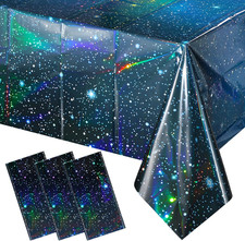 3Pcs Iridescent Space Tablecloths, Disposable Plastic Blue Galaxy Table Cloth Re