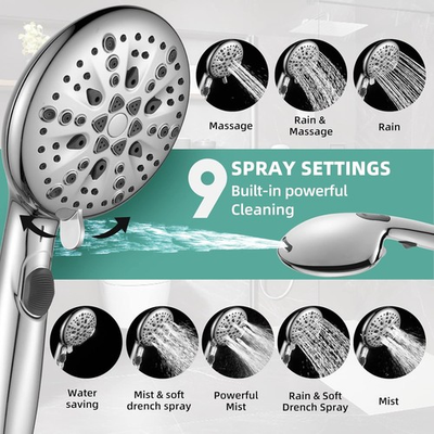 #ad #ad AS SEEN ON TV High Pressure 9 Mode Handheld Shower Head Antimicrobial $35.35