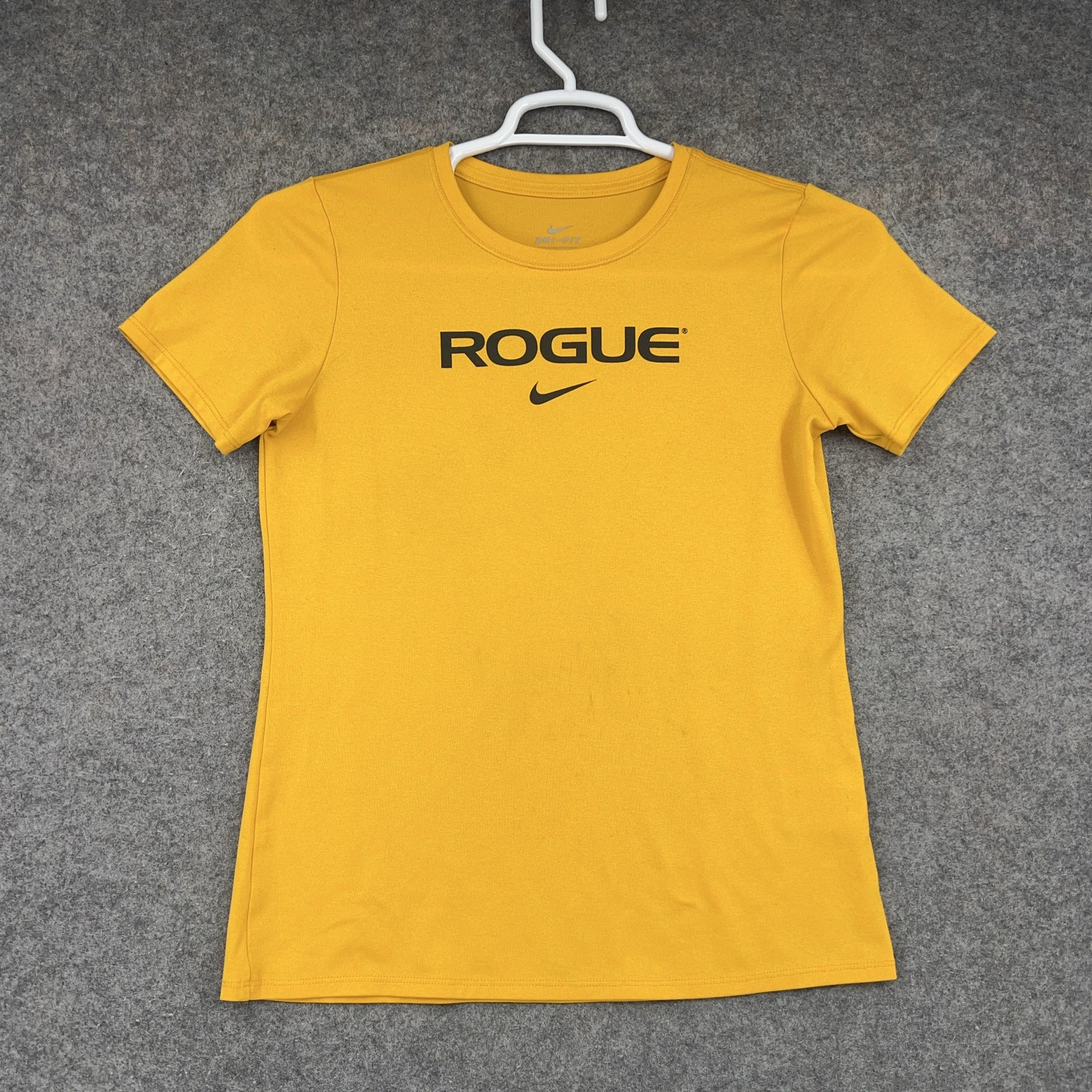Nike Shirt Womens Small Yellow Rogue Logo Dri-FIT Short Sleeve Athletic